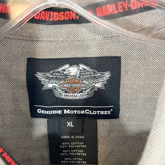 Harley Davidson Gray Striped Logo Long Sleeve Button Down Shirt - Men's Size XL - Picture 3 of 5